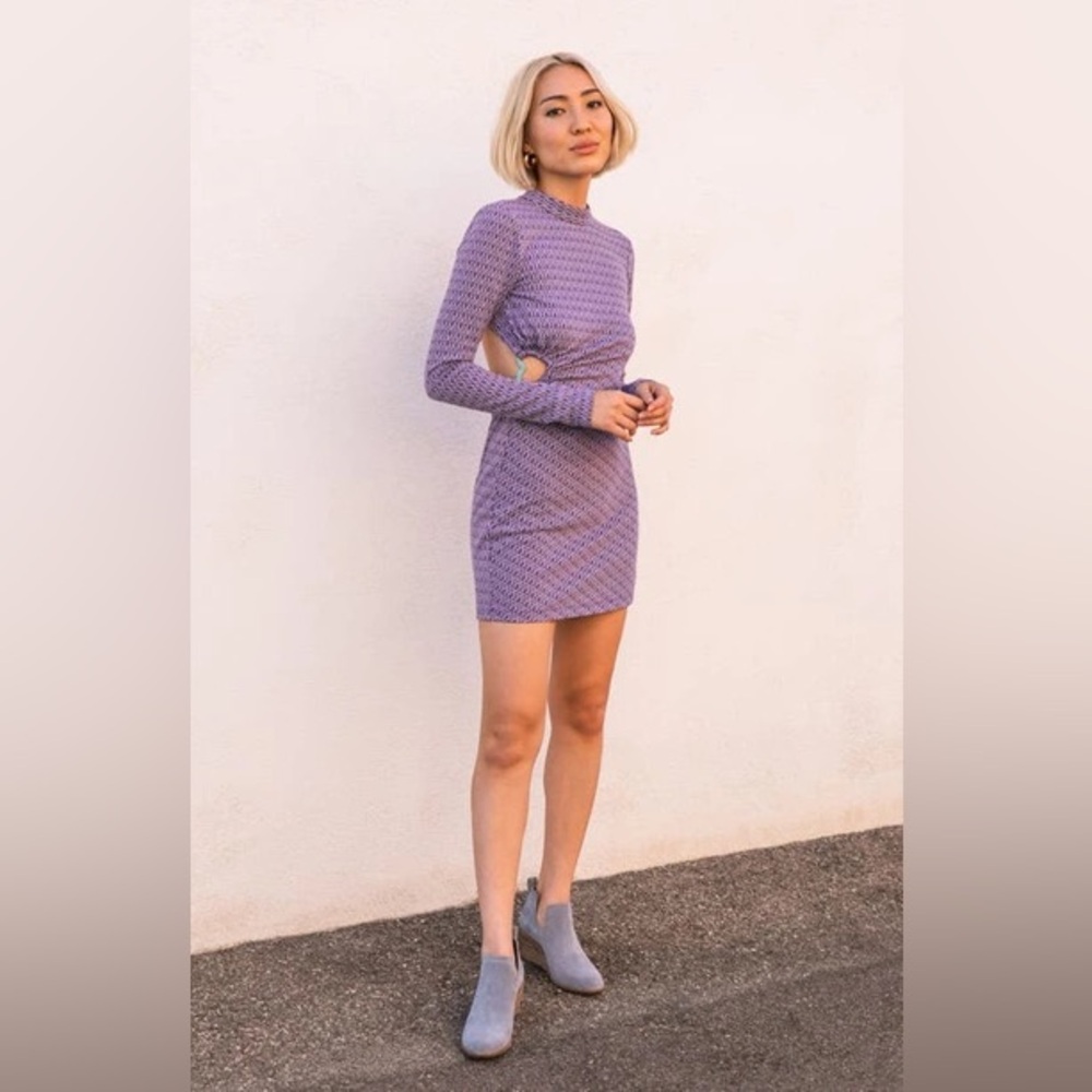 ZARA Jaquard Long Sleeve Cut-out Open Back Mini Dress